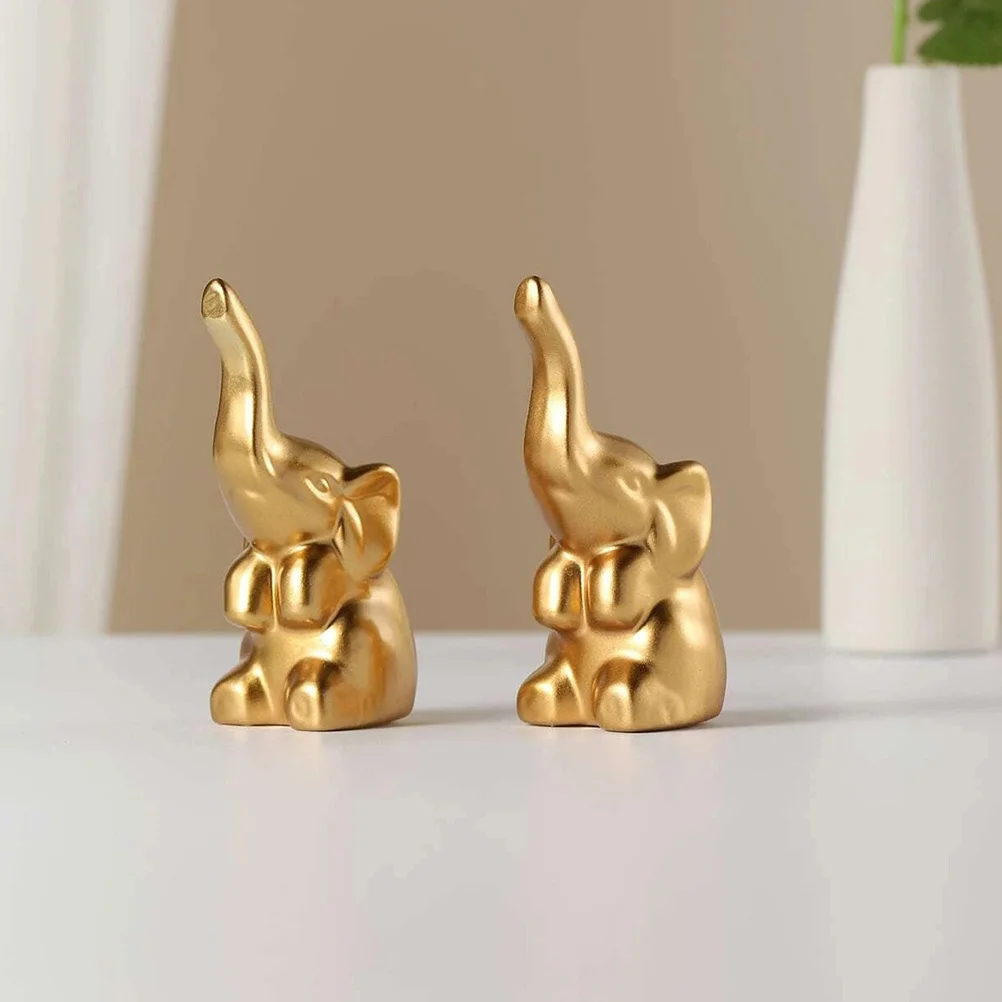 

2Pcs Resin Elephant Desktop Ornament Small Resin Elephant Sculpture Compact Home Office Decorative Statue Household Adornment
