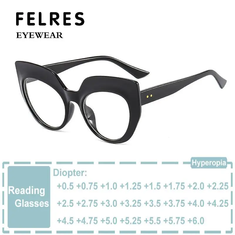 

Fashion Women Reading Glasses Transparent Anti Blue Light Eyeglasses Big Frame Cat Eye Magnifying Glasses Presbyopia Eyeglasses