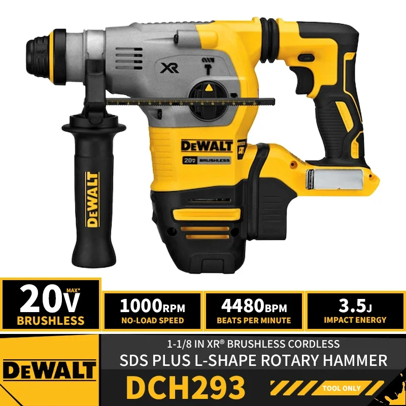 DEWALT DCH293 1-1/8in XR® Brushless Cordless SDS PLUS L-Shape Rotary Hammer 20V Lithium Power Tools 4480BPM