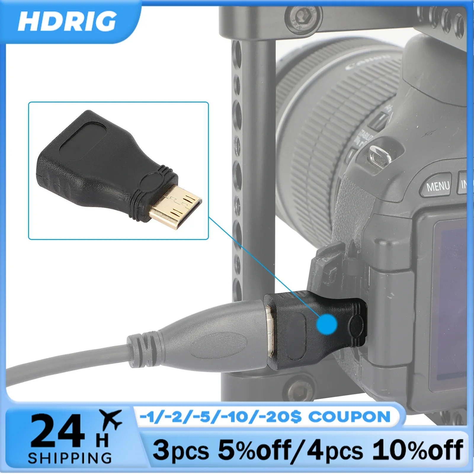 HDRIG HDMI Female to Mini HDMI Male Adapter 1080 P 2K 4K FOR MINI PC HDTV HD CAMERA Gold-Plated Connectors Low-Profile Design