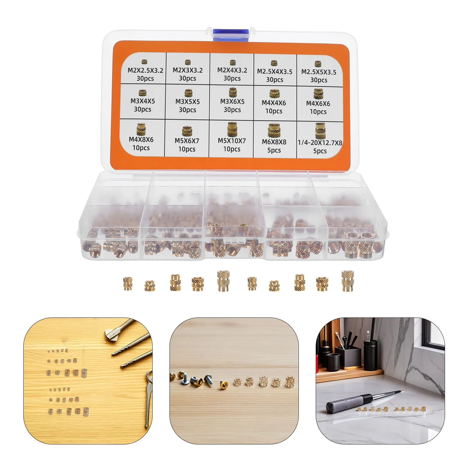 

300Pcs Precision Brass Knurled Inserts for Plastic - Threaded Insert Nut Assortment - High Temperature Resistant for 3D Printed