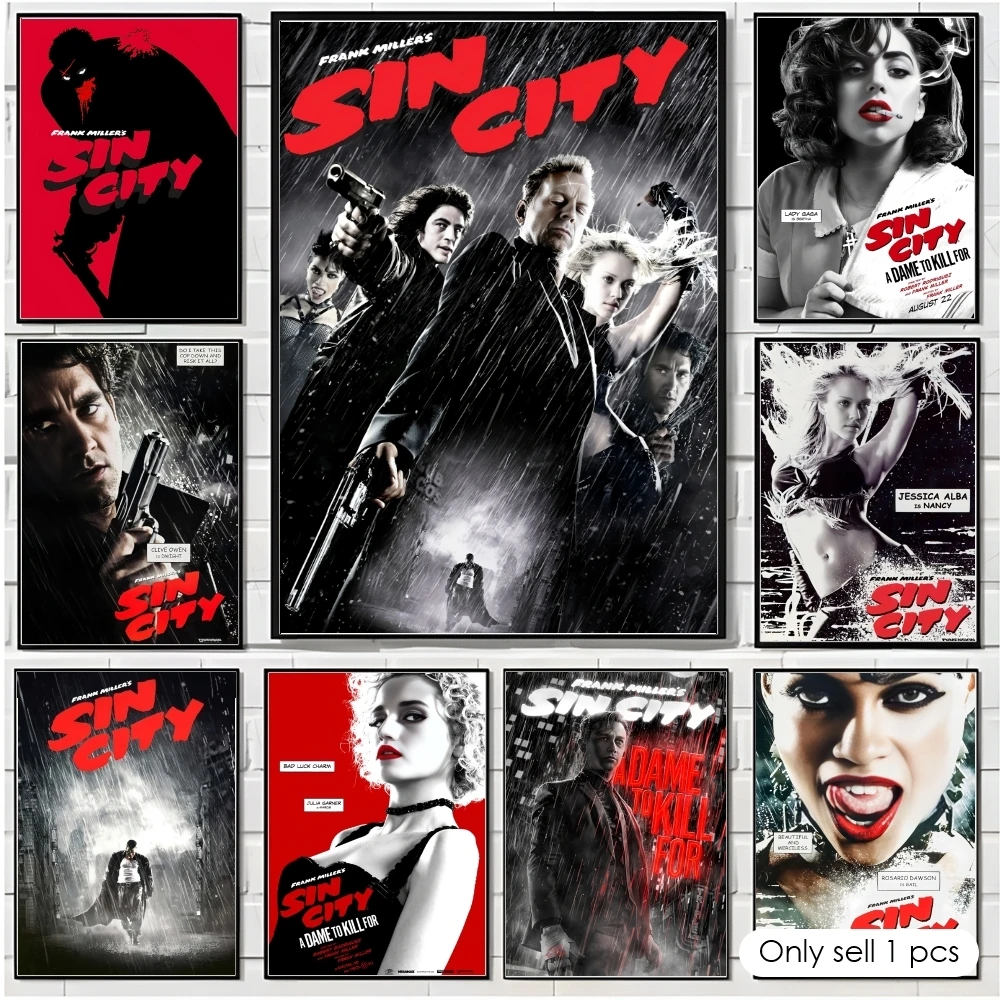 Classic Movie S-Sin City Poster Decorative Wall Art Stickers Mural Photo Print for Home Living Room Hallway Decor