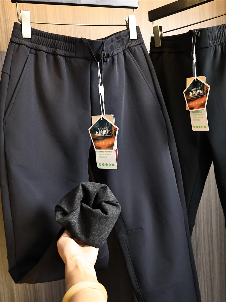 

Мужские зимние модные городские повседневные брюки из смеси шерсти и шелка, прямые брюки на подкладке, многофункциональные теплые брюки с эластичной резинкой на талии