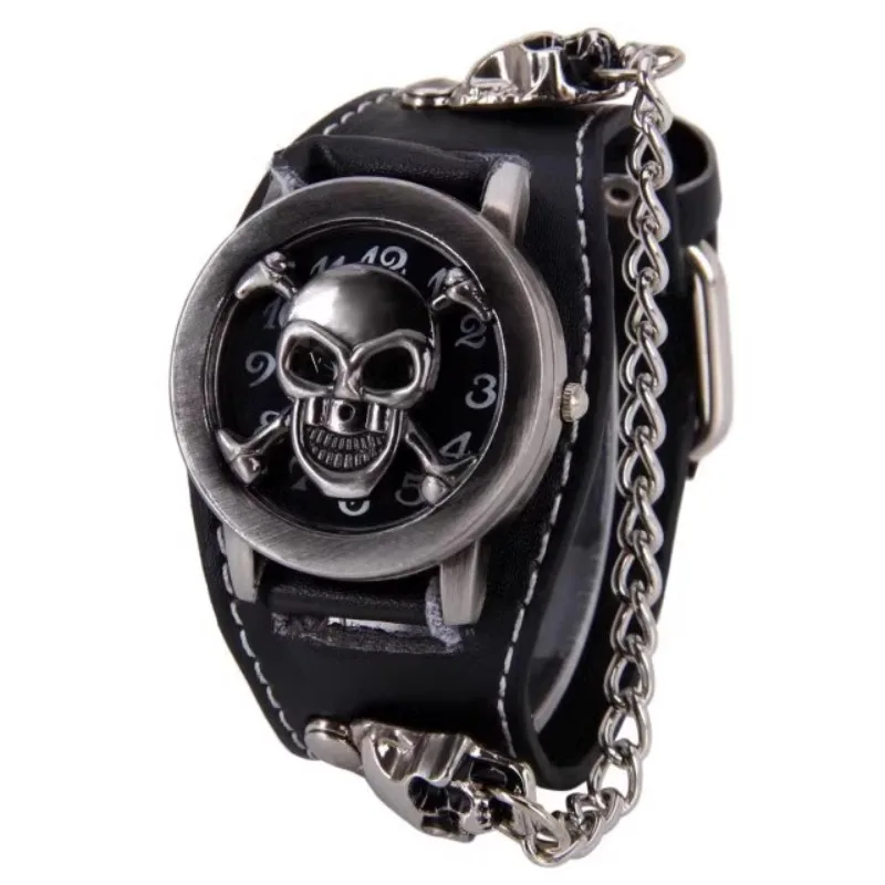 Punk Bronze Anti-Ancient Skull Flip Brown Belt Chain Retro Watch