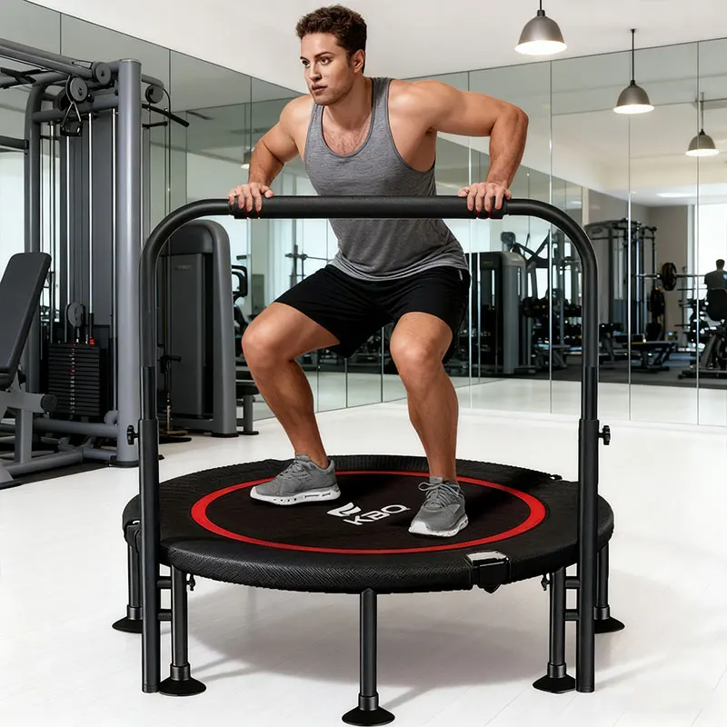 ترامبولين كبير للتدريب على اللياقة البدنية في الأماكن المغلقة/الخارجية مقاس 48 بوصة، مقبض قابل للتعديل، ترامبولين للياقة البدنية قابل للطي، سعة تحميل 661 رطلًا #4