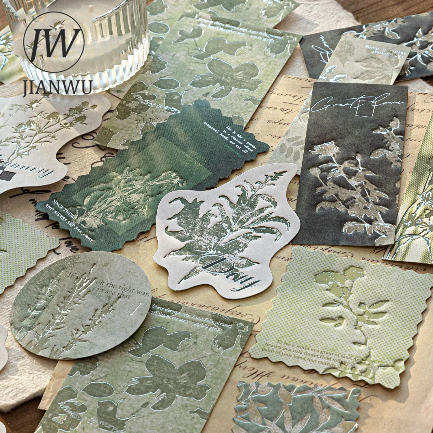 

JIANWU Streamer Between Leaves Series Vintage Plant Landscape Material Collage Memo Pad Creative DIY Junk Journal Stationery