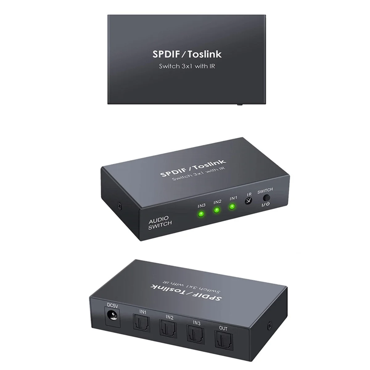 Shop Now Optical Switcher with 2 Way Spdif Toslink Optical Digital Audio Splitter 3 in 1 Out with IR Remote Control Switch