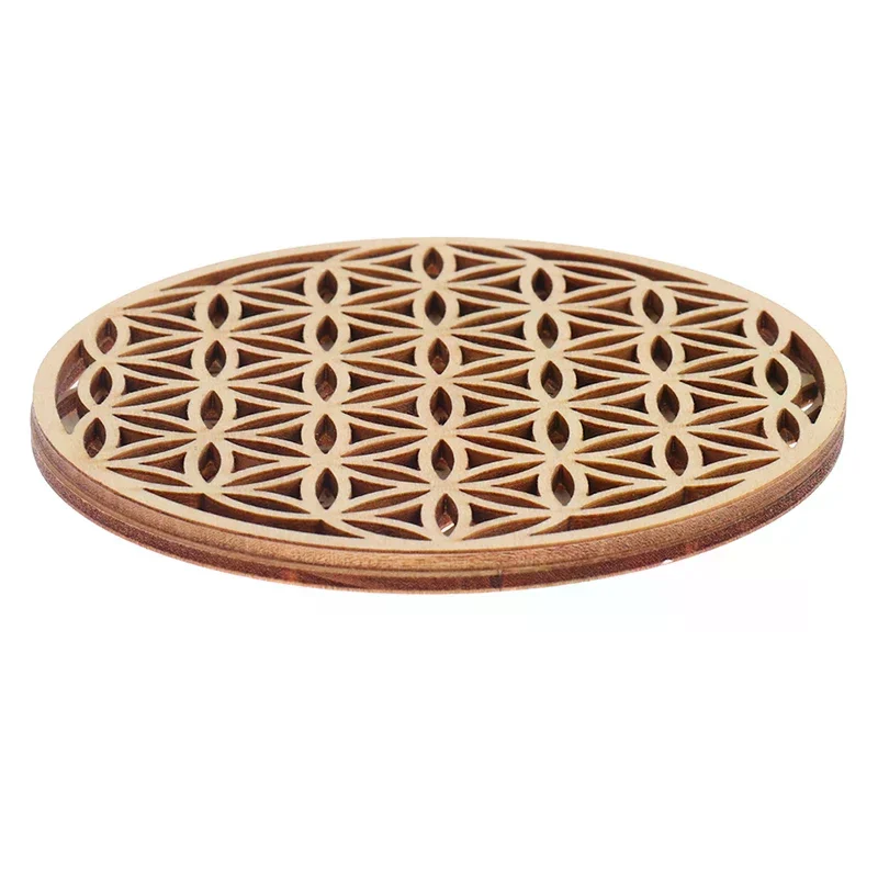 1PC Creative Chakra Pattern Coaster Wood Flower of life Natural Symbol Round