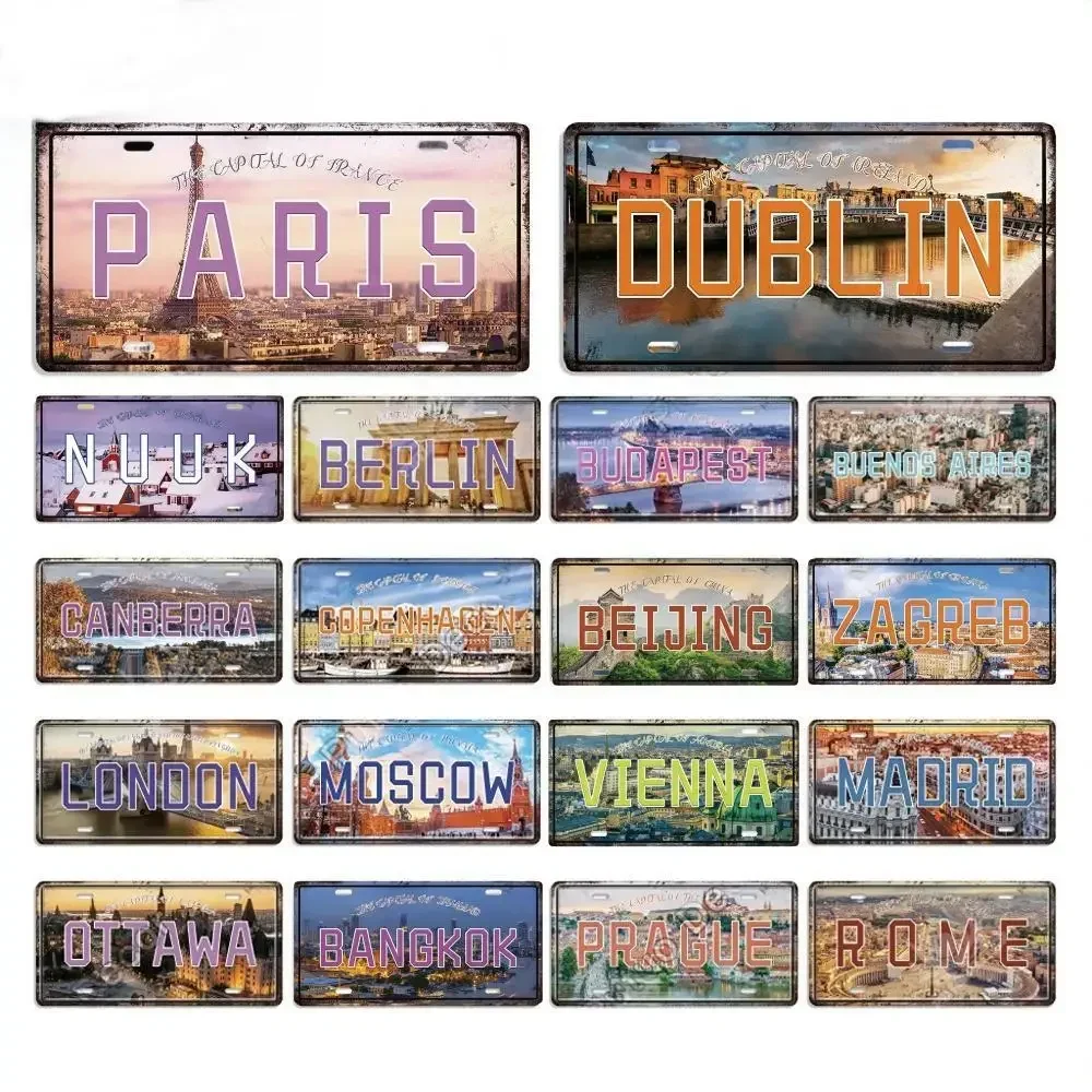 Vintage Capital City Licenses Plate Metal Sign Plaque Metal Tin Sign for Restaurant Bar Workshop Cafe Pub Man Cave Decoration