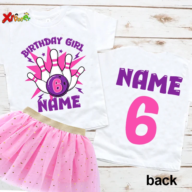 Personalized Bowling Birthday Girl T-shirt Custom Name Girls Outfit Summer Party Shirt Tutu Skirt Set Kids Birthday Gift 9th 8th