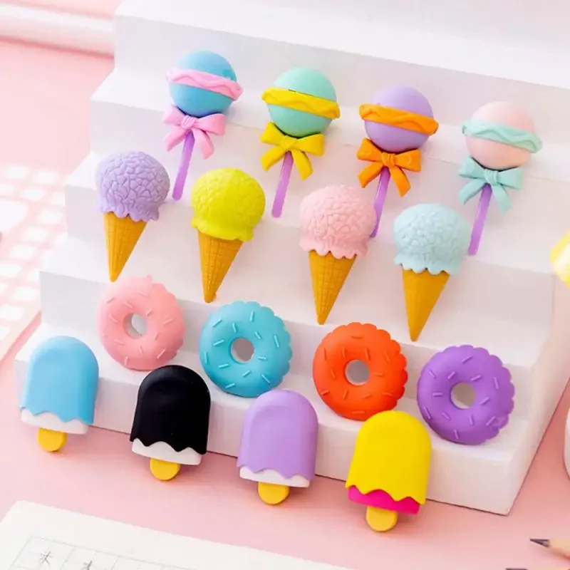 4Pieces/Boxes Kawaii Lollipop Sweety Ice Cream Student Stationery School Office Supplies Children Erasers For Kids Pencil Eraser