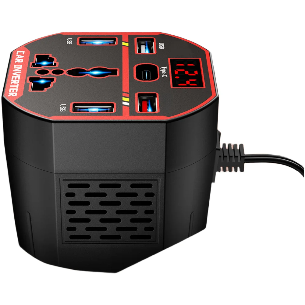 Car Power Inverter 200W 12V 24V Input to 220V Output with .0 Fast Charging USB Ports LCD Real Voltage Monitoring