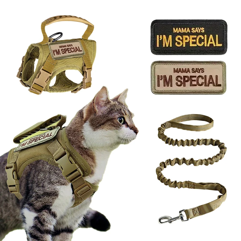 

Dog Collar Cat Tactical Vest with 2 Sticker Dogs Harness Collar Leash With Handle Military Tactical Cats Harness dog Accessories