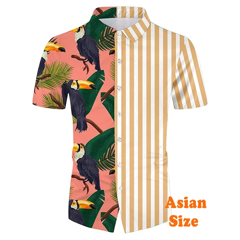 Toucan Hawaiian Shirt For Men's Clothing Over Print Bird Graphic Short Sleeve Shirts Trip Fashion Trend Kawaii Animal Blouse