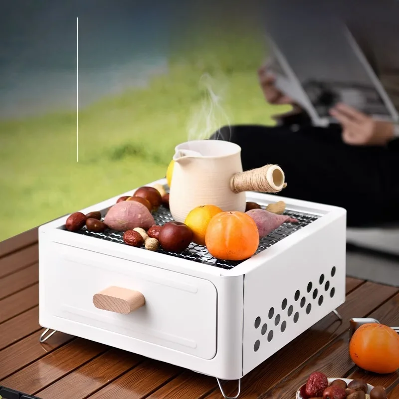 

Outdoor Portable Charcoal BBQ ill Tea Set Cam Garden Par Stainl Steel Detachable Fuel pe Wood Charcoal Non-Sti...
