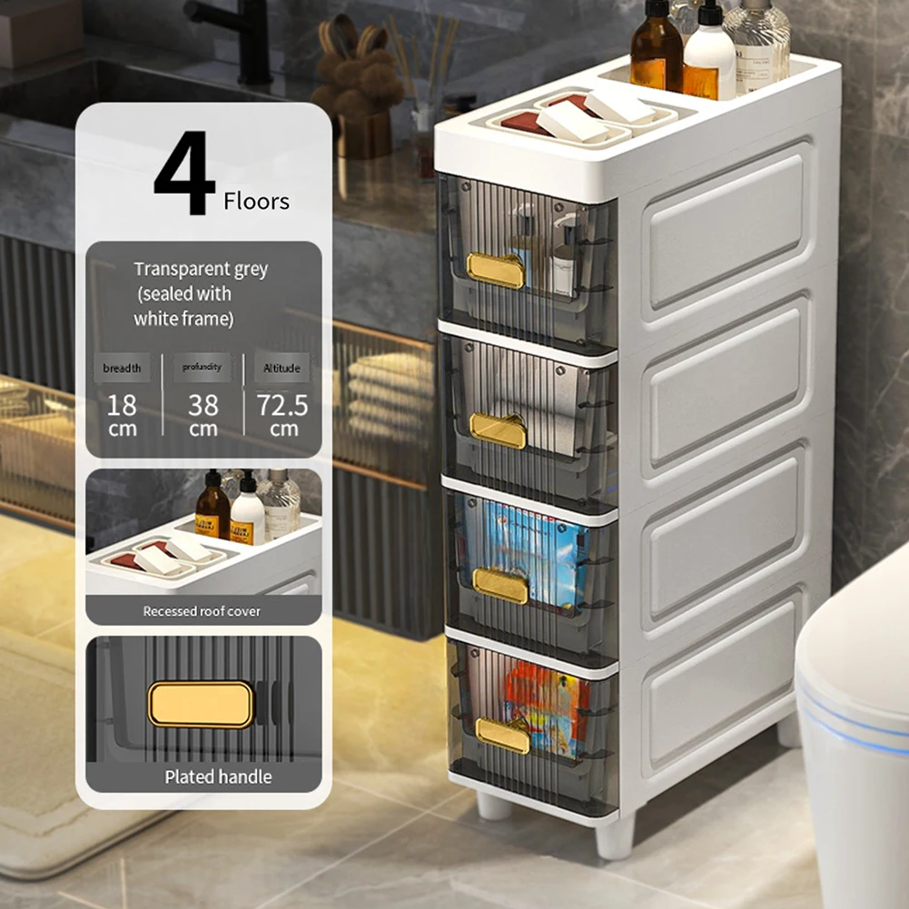 

4/5 Tier Bathroom Storage Cabinet Toilet Side Floor Shelves Cabinet Waterproof Narrow Toilet Drawer Bathroom Crevice Cabinet