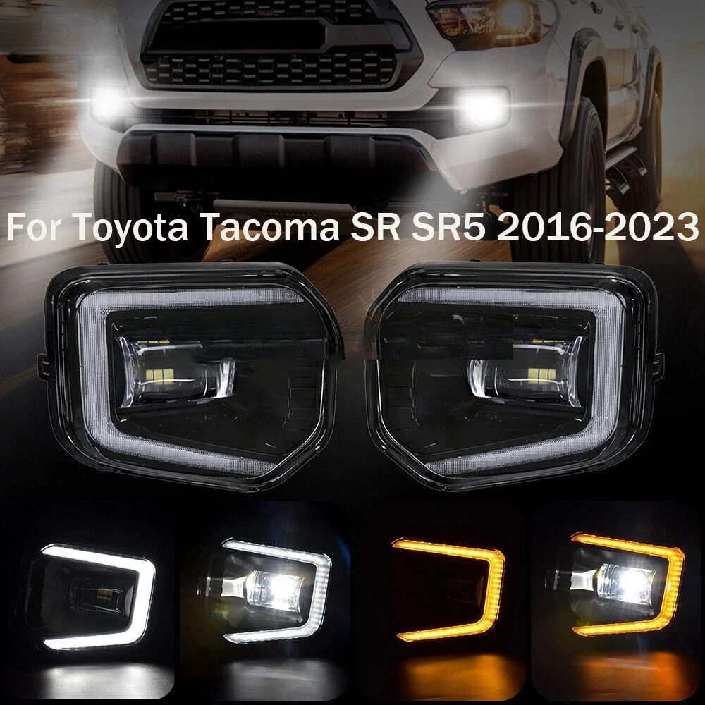 

1Pair Quality Car LED Fog Lights Front Bumper Lamps+DRL Durable For Toyota Tacoma SR SR5 2016-2022 2023 Daytime Running Lights