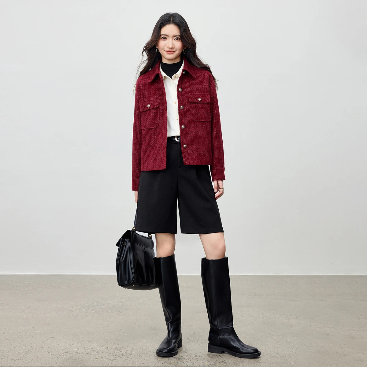 SENTUBILA Damen-Chenille-Steppmantel, 2025, Winter-Umlegekragen, lockere Jacke mit tief angesetzter Schulter, elegantes warmes Oberteil 154WA3687