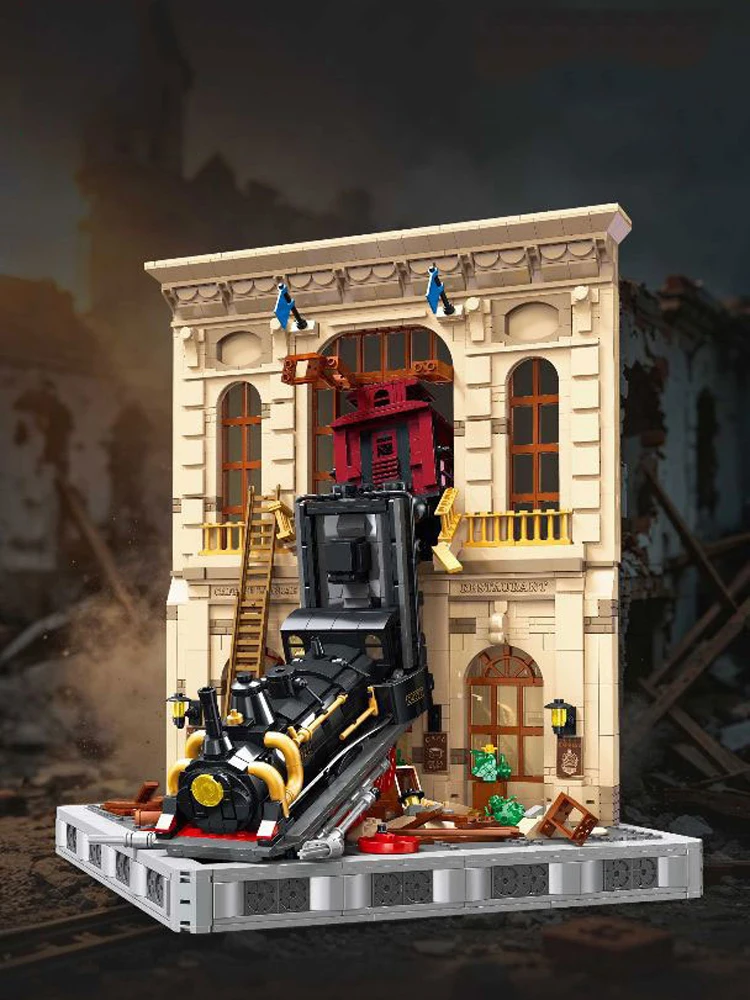 Unfallstelle Baustein-Spielset Eisenbahn-Konstruktionsset Entgleiseter Dampfzug Lernspielzeug Sammlerstück für Geschenke – Detail 1