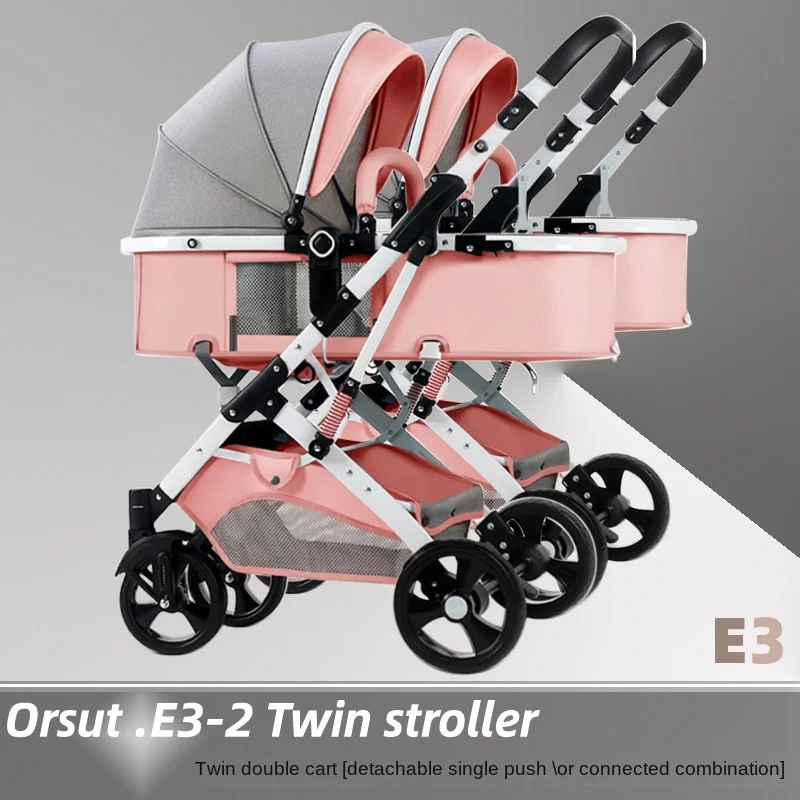 High Landscape Two-way Lightweight Easy To Carry Detachable Combination Can Sit or Recline Foldable Baby Stroller for Twins