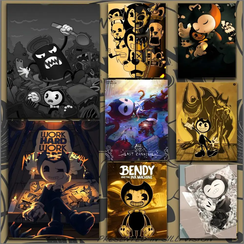 Póster de juego B-Bendy y The Ink M-Machine, Anime HD, tema novedoso, cantante/OST/película, autoadhesivo impermeable para decoración del hogar