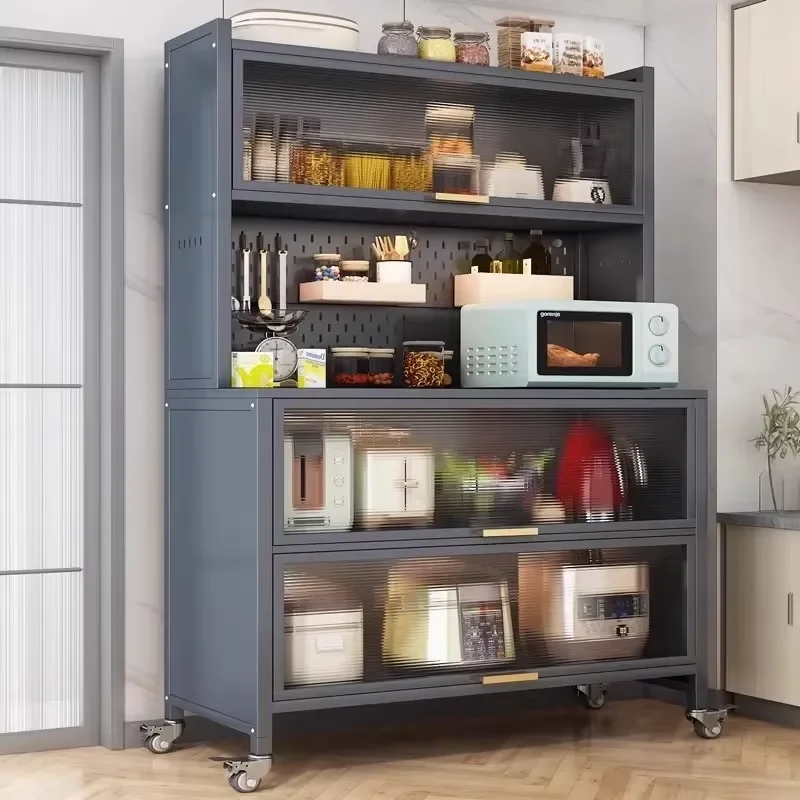 Kitchen Multi-layer lockers Double door side cabinets Vertical cabinets for microwave ovens and kitchen utensils