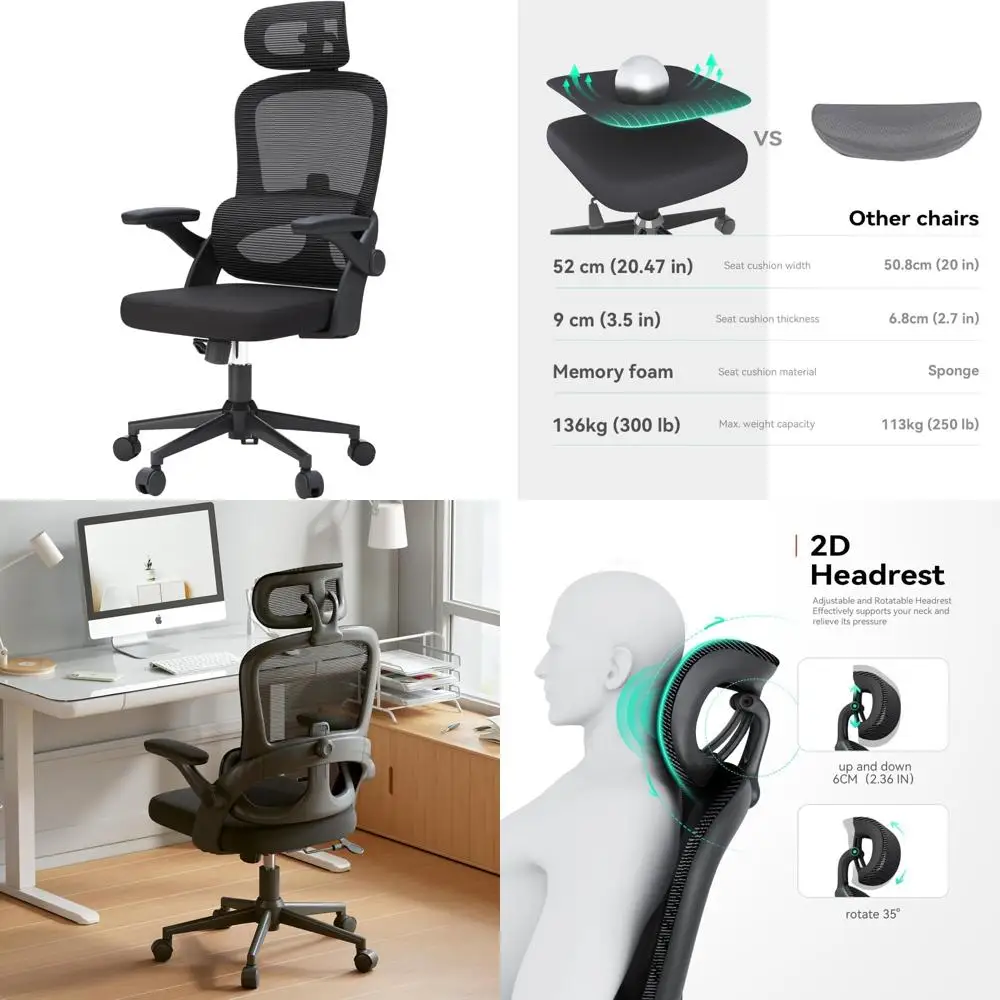 

Ergonomic High Back Desk Chair with Adjustable Lumbar Support and 3D Armrests for Home Office Use