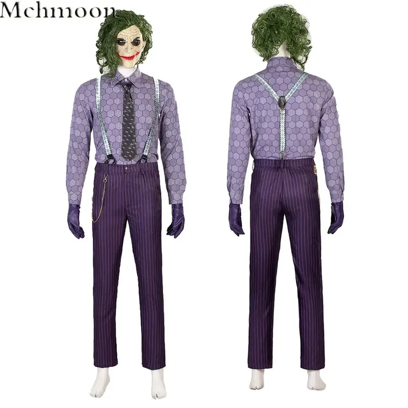 25cosadult homem bat cosplay homem roxo coringa cosplay traje de lã longo trench coat personalizável máscara de halloween ledger cosplay s