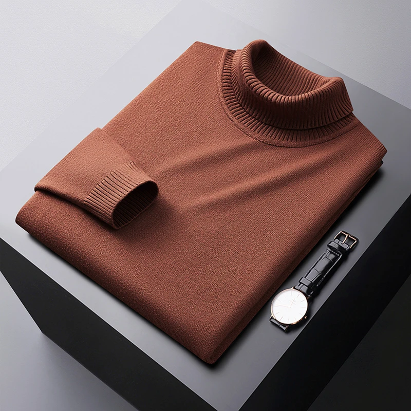 

High neck double anti nano velvet autumn and winter pure color clean version soft and comfortablesweater knitted sweater for men