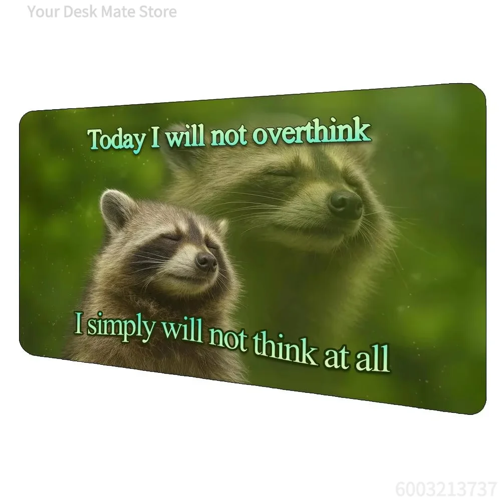 Cute Sad Raccoon Meme Extra Large Desk Mouse Pad, Humor Quote Print Anti-Fade Rubber Base Laptop Decor