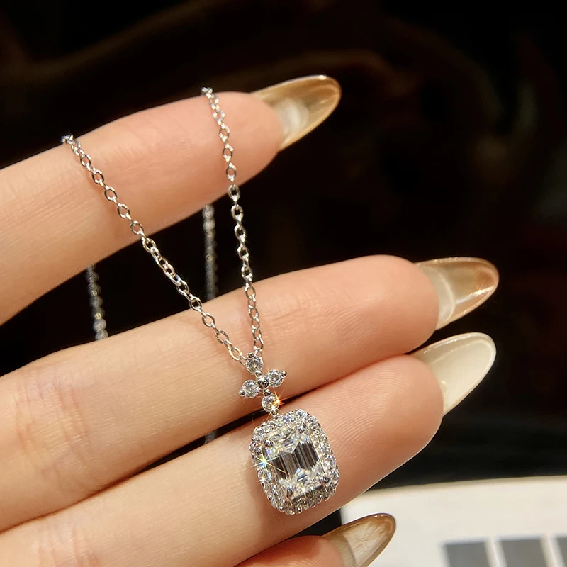 

GRA Gorgeous 1CT Geometric Certified Moissanite Diamond Engagement Necklace For Women Gift Real 925 Sterling Silver Fine Jewelry