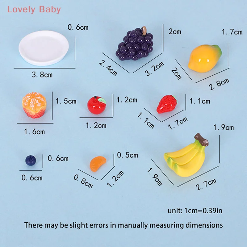 Pequeños adornos de frutas para casa de muñecas 1/12 con platos, incluye uvas, plátano y papayas para decoración de casa de muñecas
