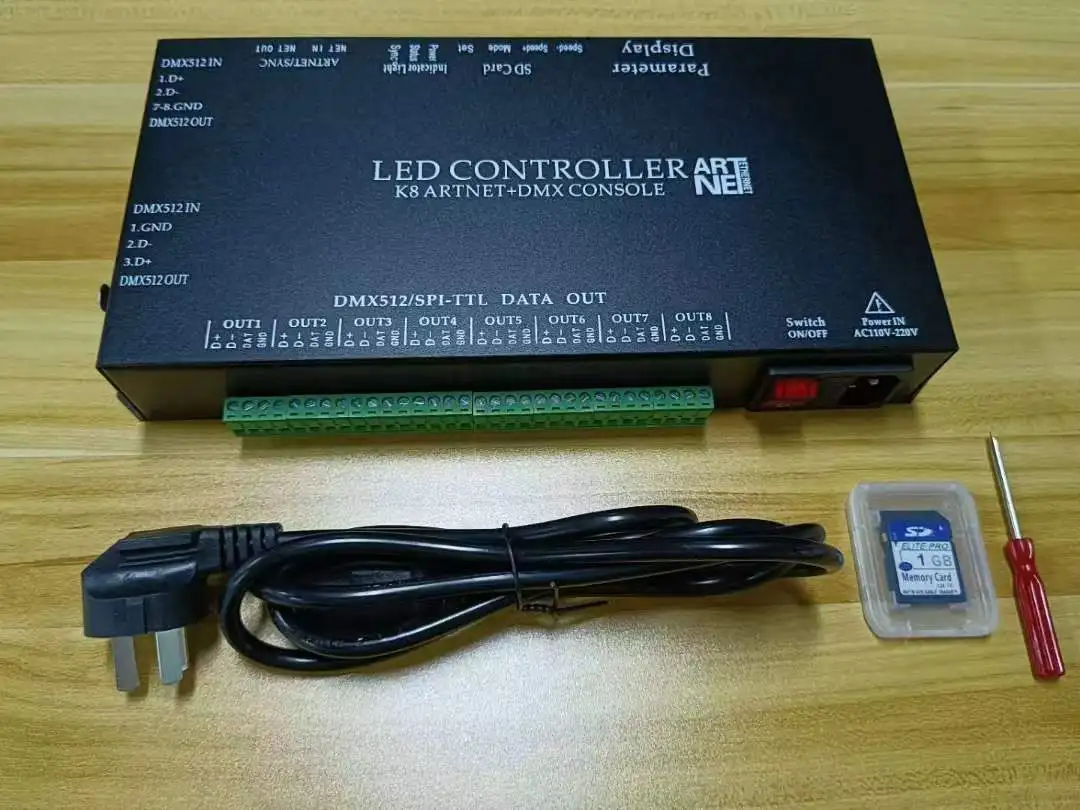 LED Controller T8K/K8/K16-ARTNET AC110V-220V Addressable 8192 Pixels SD Card Full Color LED Controller with remote