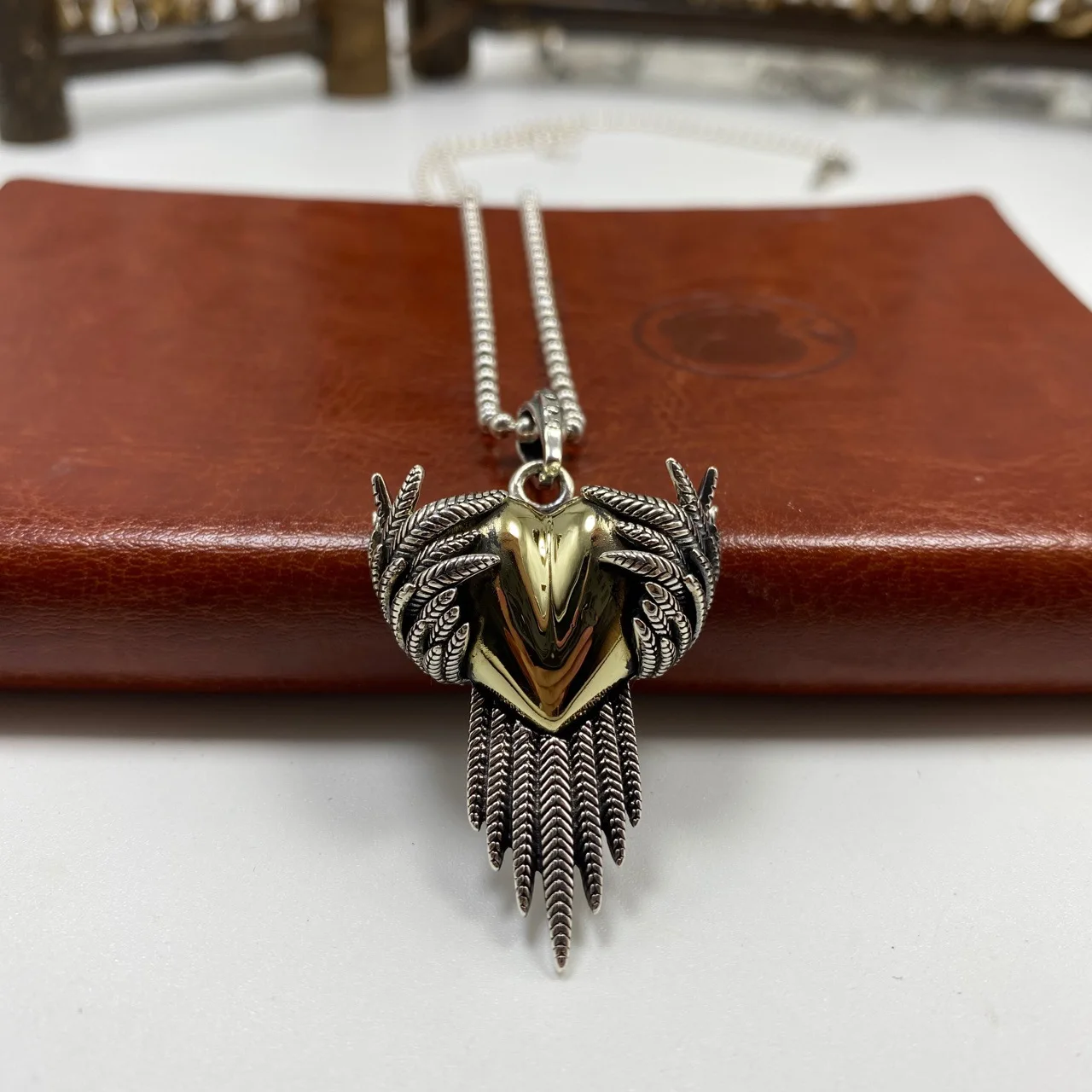 s925 feather love pendant sterling silver hipster heart-shaped wings pendant trendy men's jewelry unique pendant
