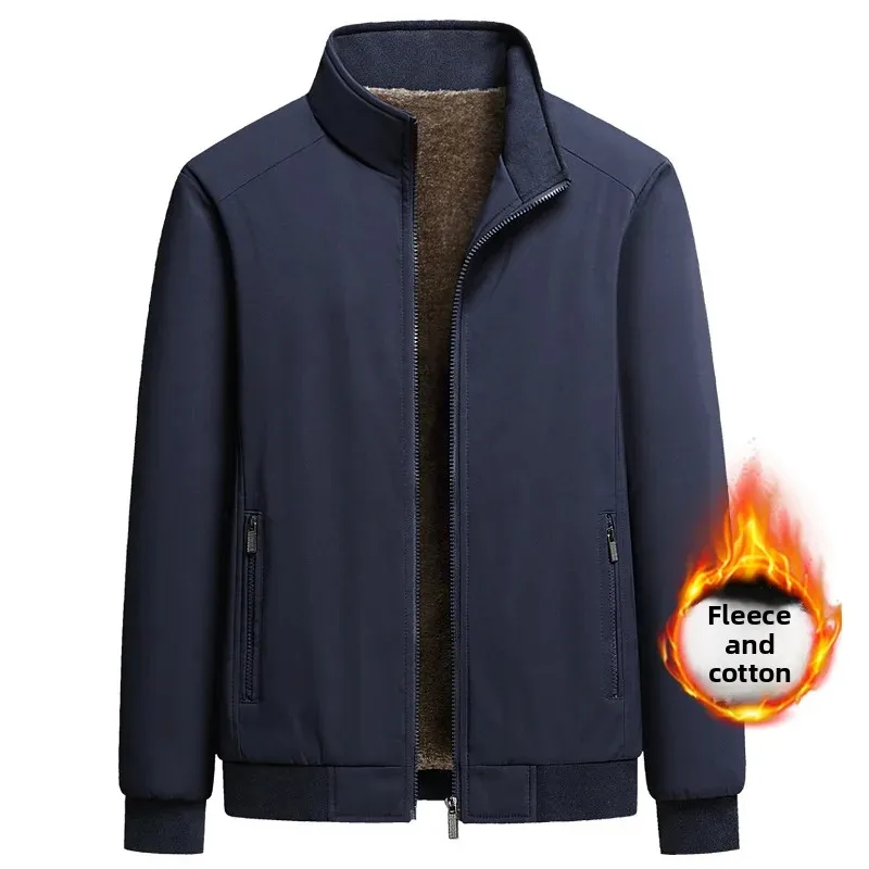 

Men's Lightweight Fleece-lined Casual Jacket Autumn Winter New Style Thin Cotton Coat Handsome Dad for Middle-aged And Elderly