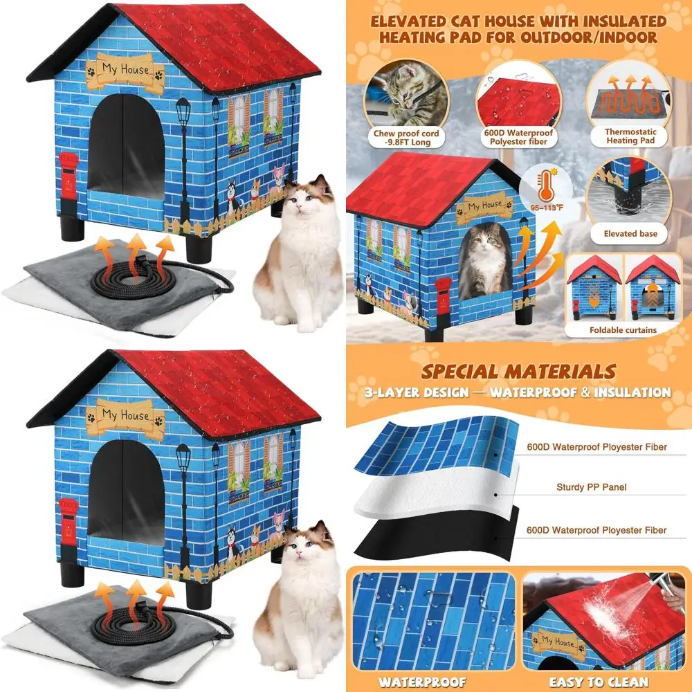 

Insulated Outdoor Cat House with Waterproof Heater for Feral Cats, Ideal for Cold Weather