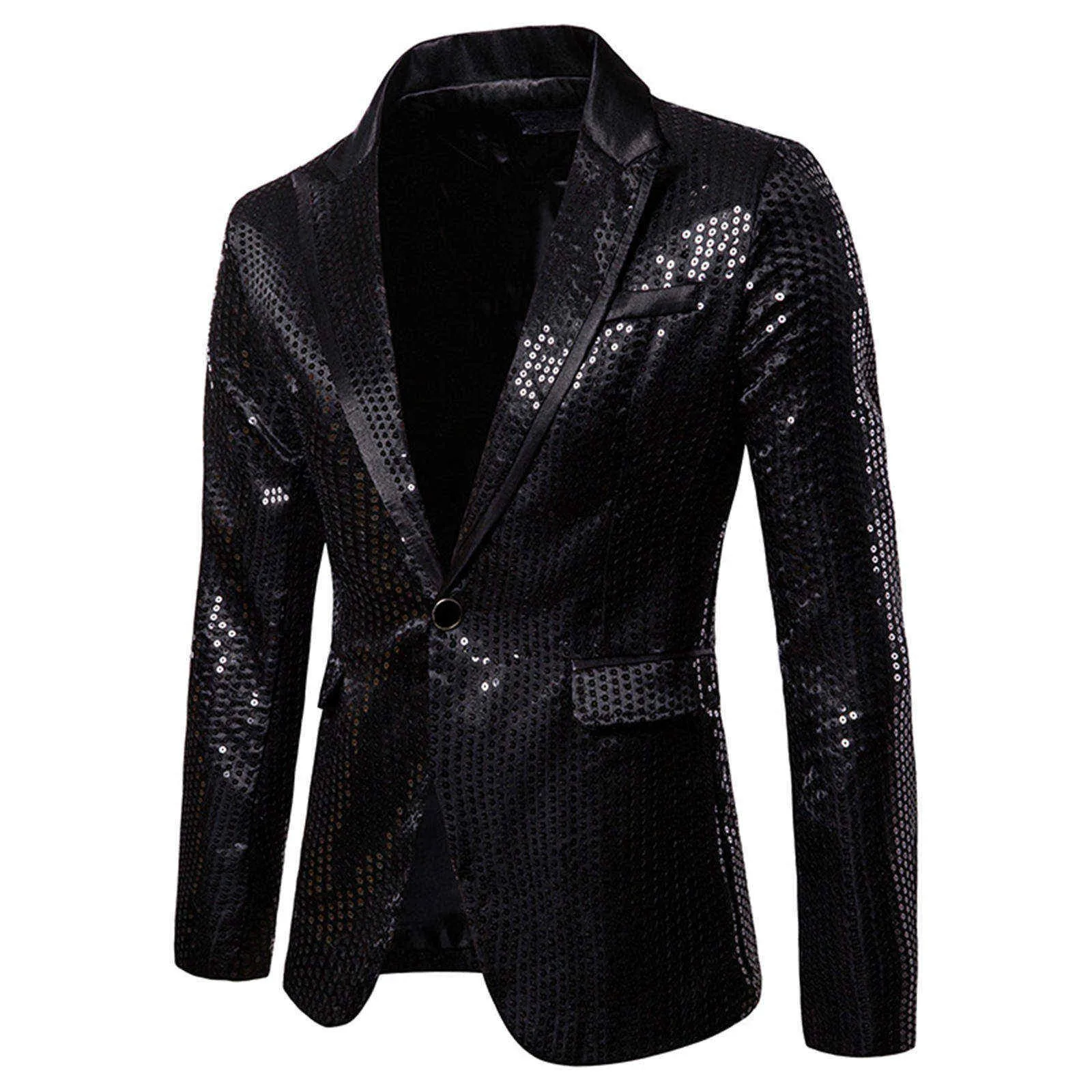 Fashionable Men\'s Luxurious Sequin Suit Jacket Color Blocking Collar Casual Single Button Blazer Coats Charm Men\'s Clothing