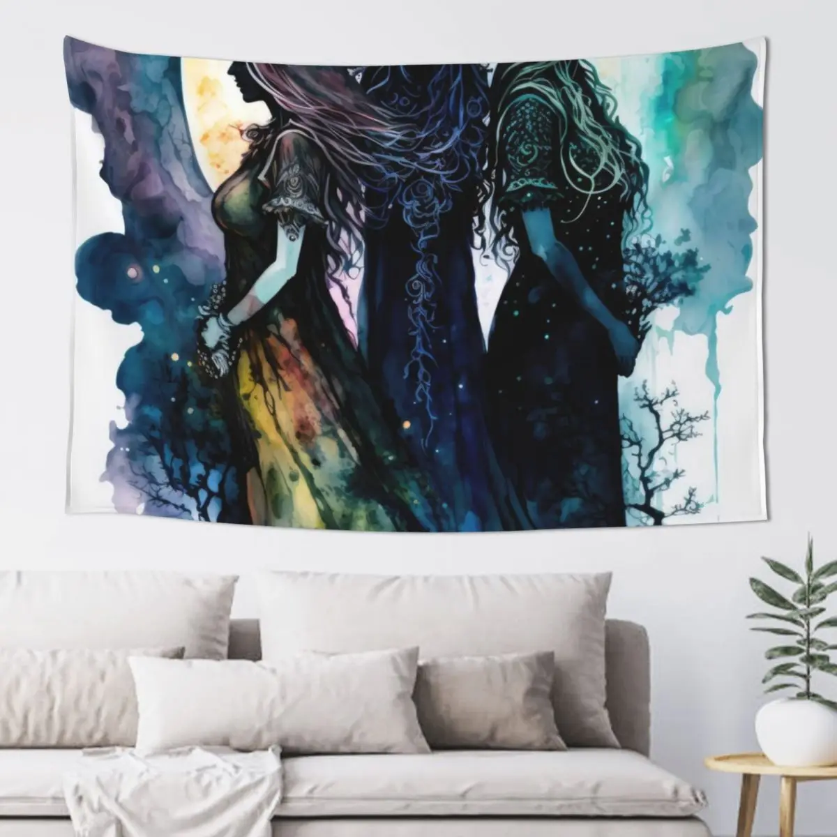 Triple Moon Goddess, Witchy Dark Art Tapestry Aesthetic Decoration Home Decorating Tapestry