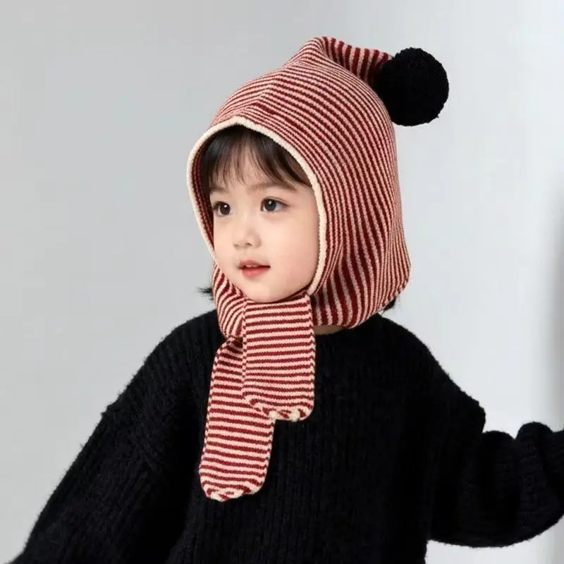 Autumn and Winter Boys and Girls Knitted Hat Wool Hat Ear Protector Hat Baby Warm Hat Children's Hat Scarf Integrated Hat