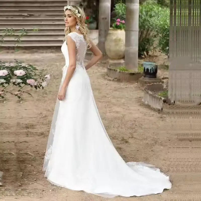 Elegant and Beautiful Cap Sleeves Lace A Mermaid Beach Wedding Dress 2026 Bridal Dress Customizable Color