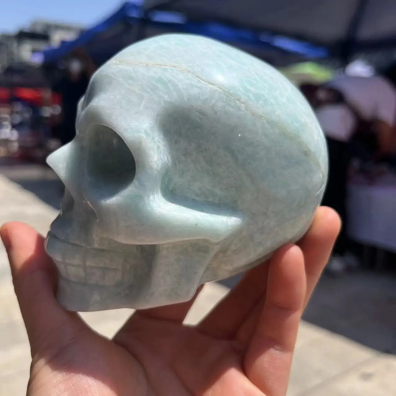 Crystal Amazonite Skull Statues Hand Carved Figurines Sculpture Reiki Healing Stone Halloween Home Decoration Gift