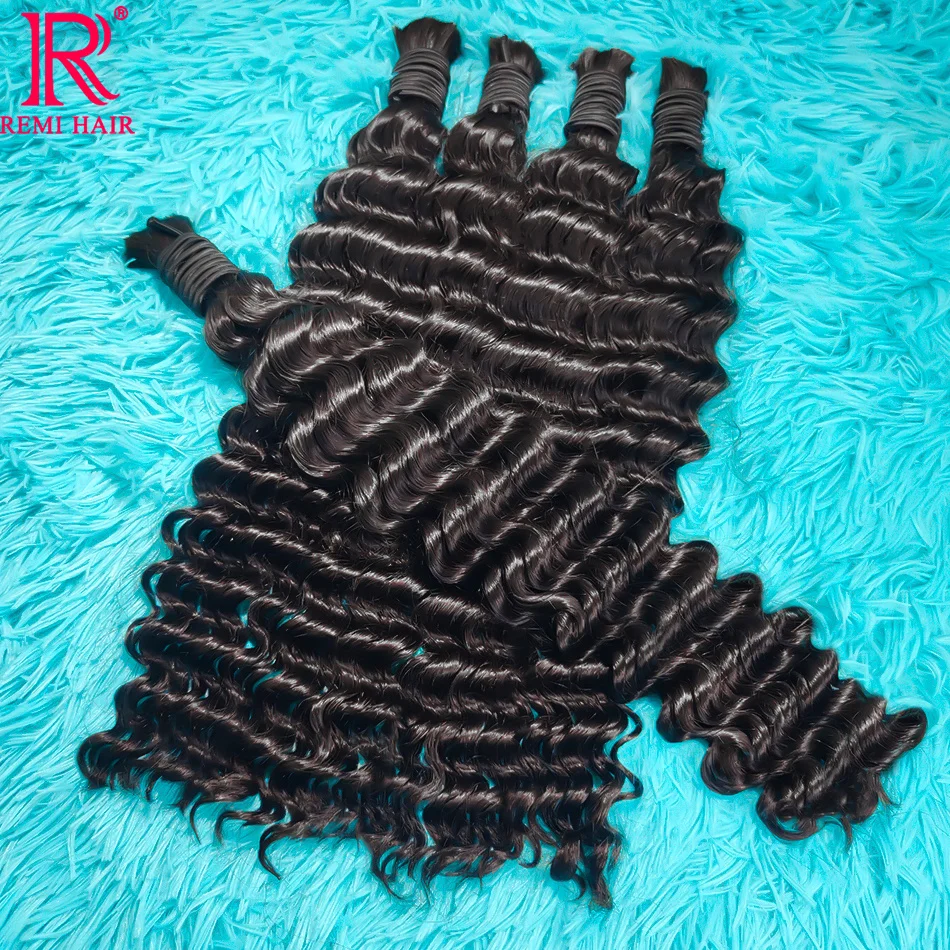 100% Real Human Hair Bulk Deep Wave Loose Deep Natural Color Crochet Hair Human Hair Braiding Extensions Weaving Hair for Women