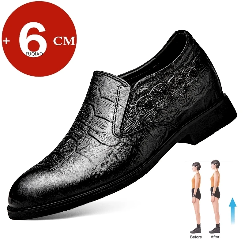 Dress Loafers Man Business Elevator Shoes Men Leather Shoes Lift Height Increase Insoles 6CM/flat Classic Formal British Black