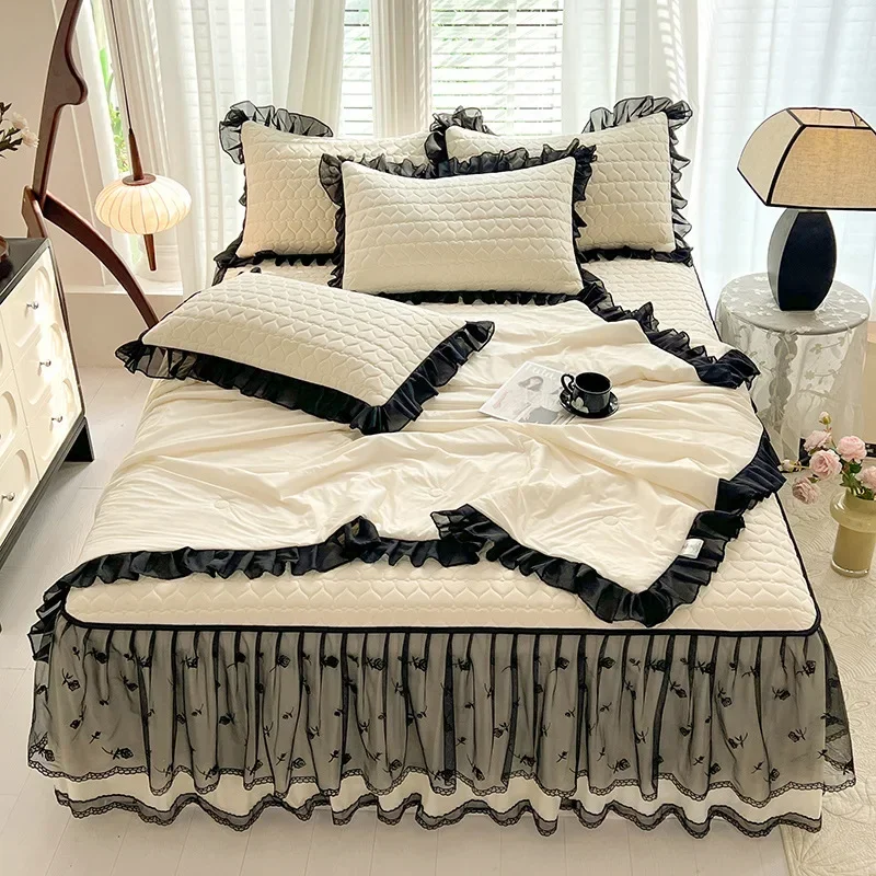 Class A Summer Latex Mat, Summer Quilt Four-piece Bed Skirt, Lace Ice Silk Mat Three-piece Set, Air-conditioned Quilt Soft Mat