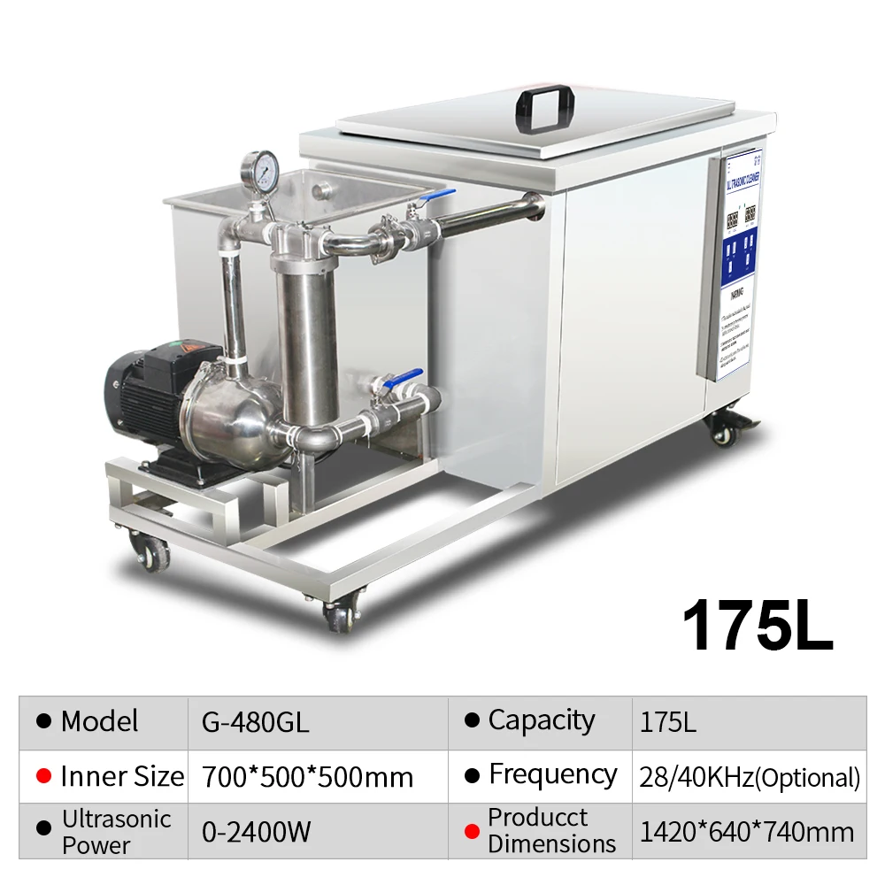 Single slot ultrasonic cleaning machine industrial hardware parts oil removal drying with filter cycle washing large power