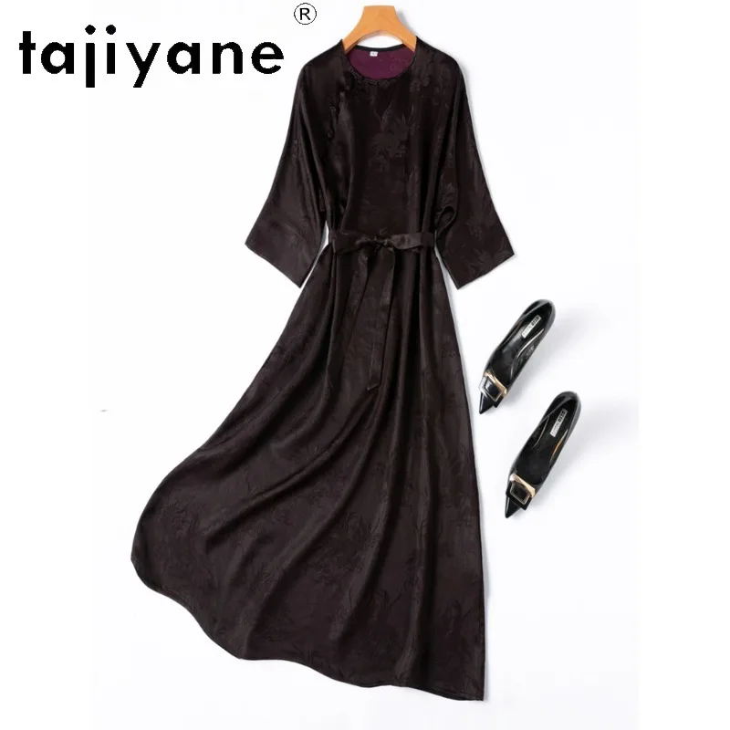 

TAJIYANE 100% шелковые длинные платья из тутового шелка для женщин, новое свободное платье в китайском стиле, роскошные фиолетовые летние платья, женская одежда
