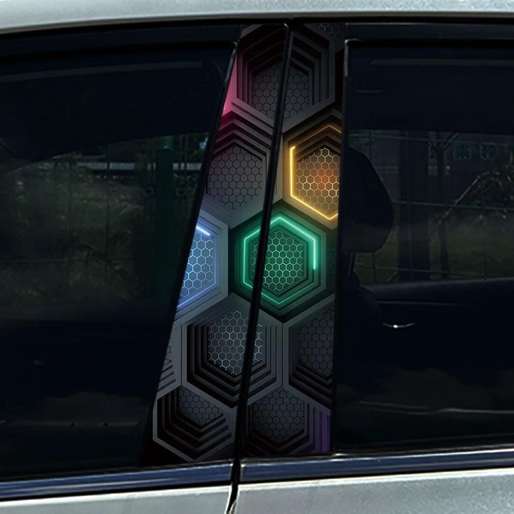 Estilo favo de mel hexágono carro b-pilar adesivos centro do carro coluna decoração capa arranhões decalques à prova dwaterproof água acessórios do carro