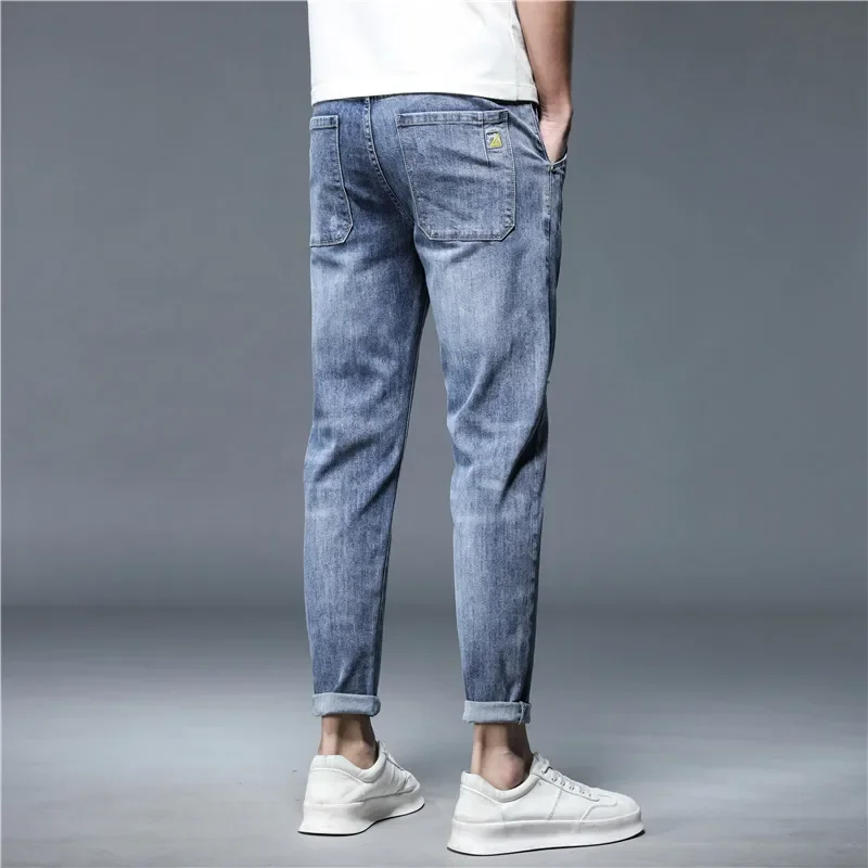 High Quality Brand Summer Stretch Cotton Hole Men's Ankle Length Jeans Thin Streetwear Design Denim Pants Korea Casual Trousers