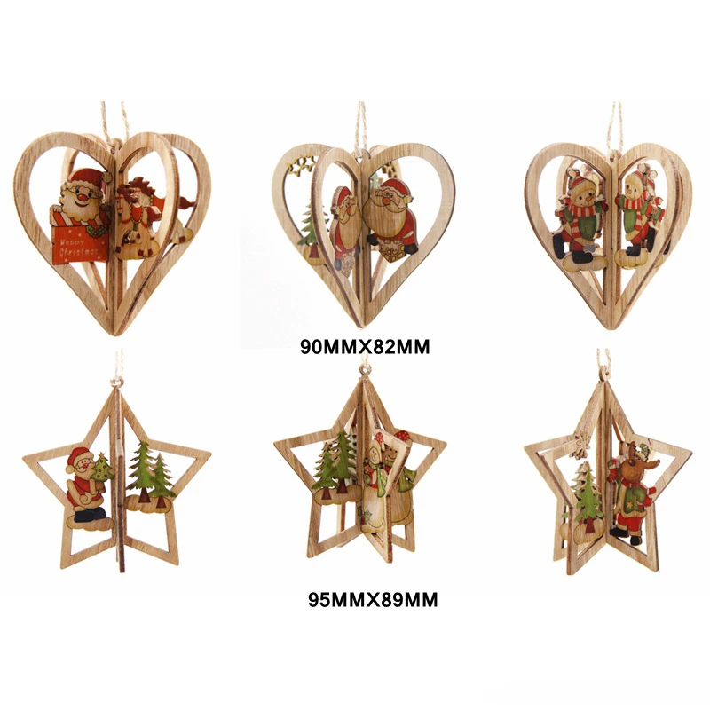 1SET Mix Style Christmas Wooden Ornaments Creative Wood Pendants Xmas Tree Ornament Home Party Decoration Kids Gifts DIY Craft