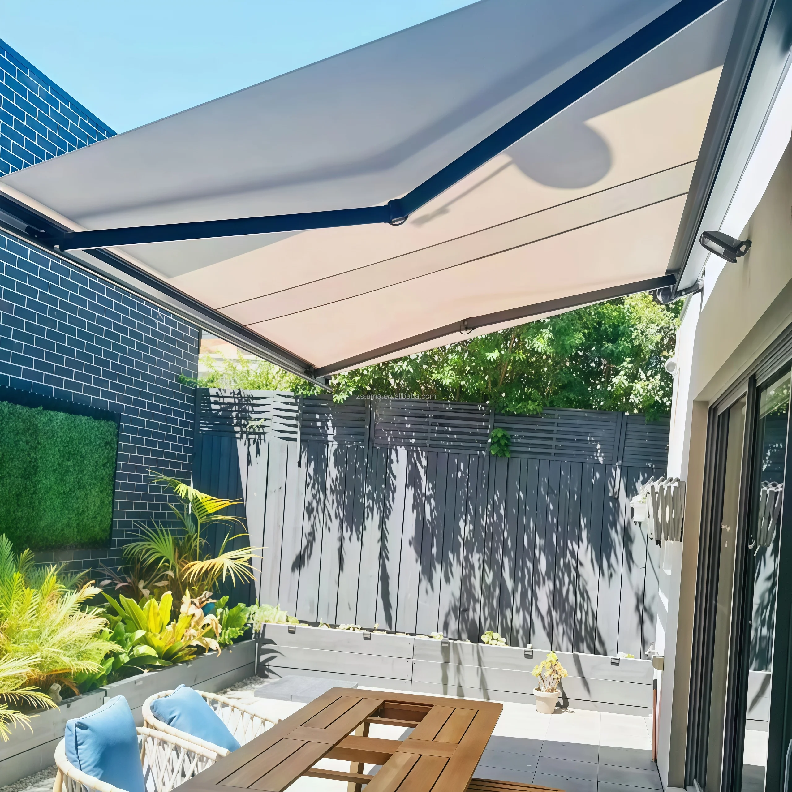 Full Cassette Sunshade Outdoor Waterproof Retractable Aluminum Awning Folding Arm with Led Lights Front Door Roof Canopy view 4